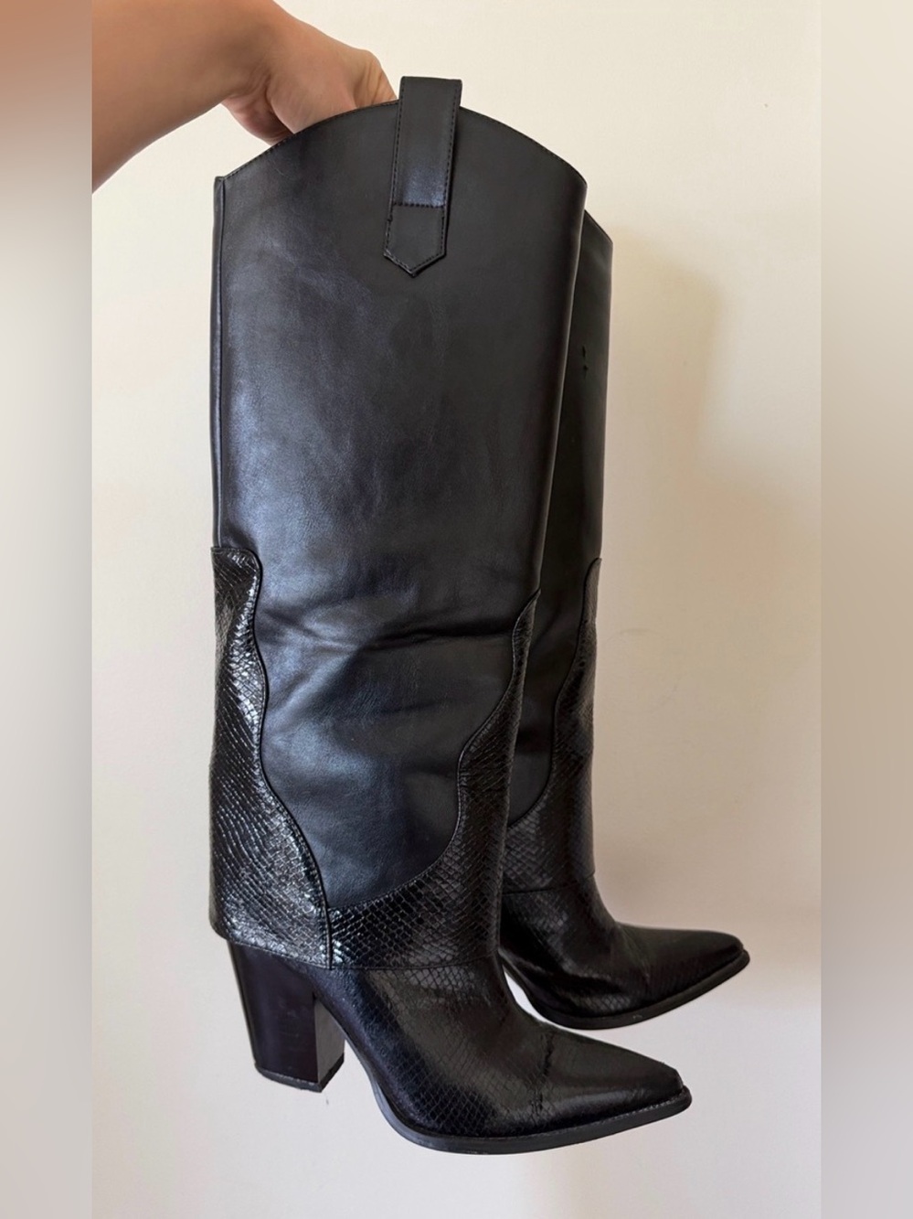 Black Knee-High Western Boots Sz 7